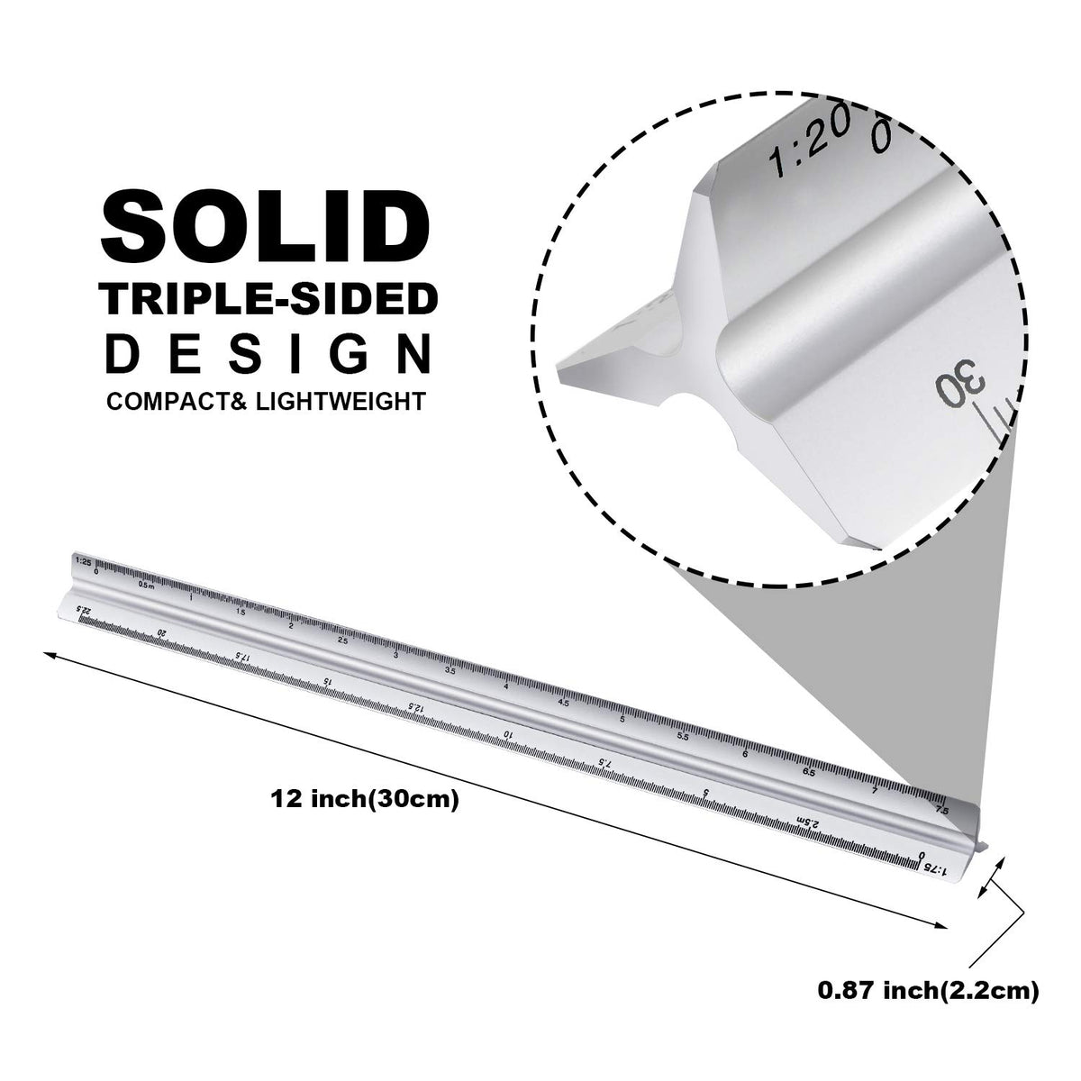 6 Pcs Triangular Ruler Set 12 Inch Engineering Scale Aluminum Architect Drafting Ruler Metal Protractor Arquitectura Accessories for Students Draftsman Engineers Metric