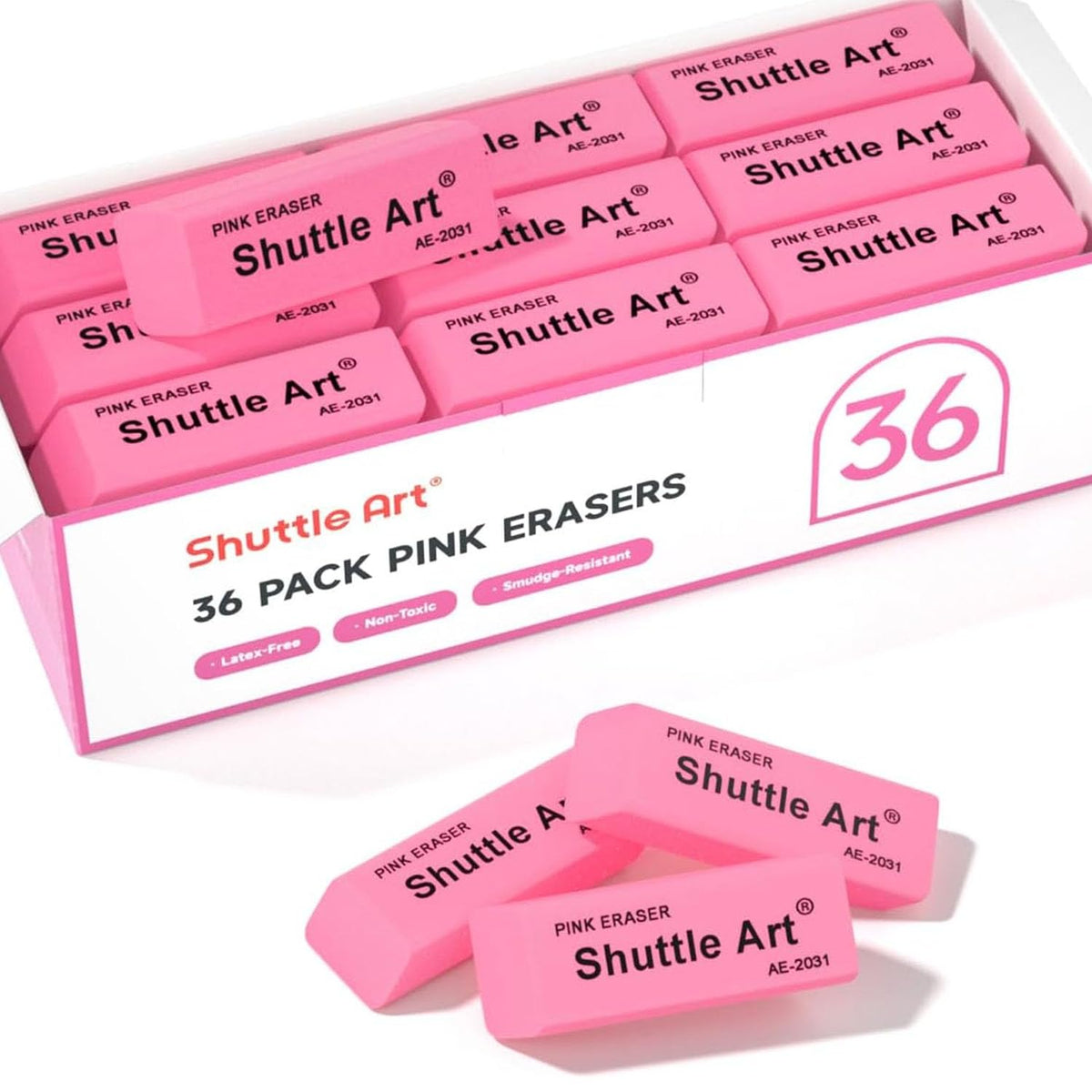 Shuttle Art White Erasers, 120 Pack Erasers Bulk, Smudge Resistant Eraser for Pencils, School Supplies for Kids, Students, Teachers, Office