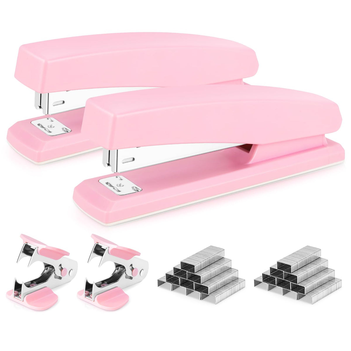Deli Stapler, 2000 Staples and 2 Staple Removers, 2 Pack, White