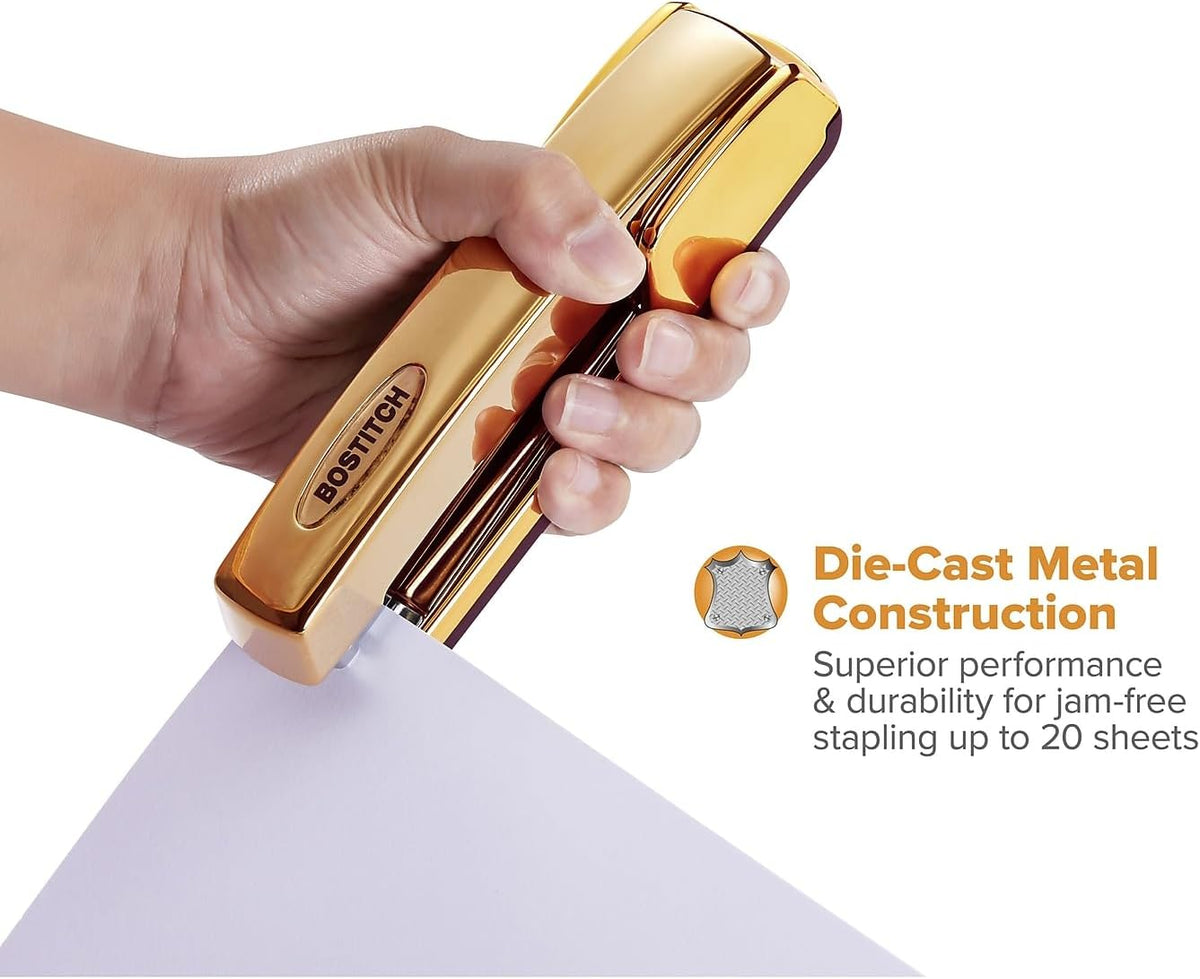 Bostitch Office Professional Metal Executive Stapler, 20 Sheet Capacity, Gold Chrome (B5000-GOLD)