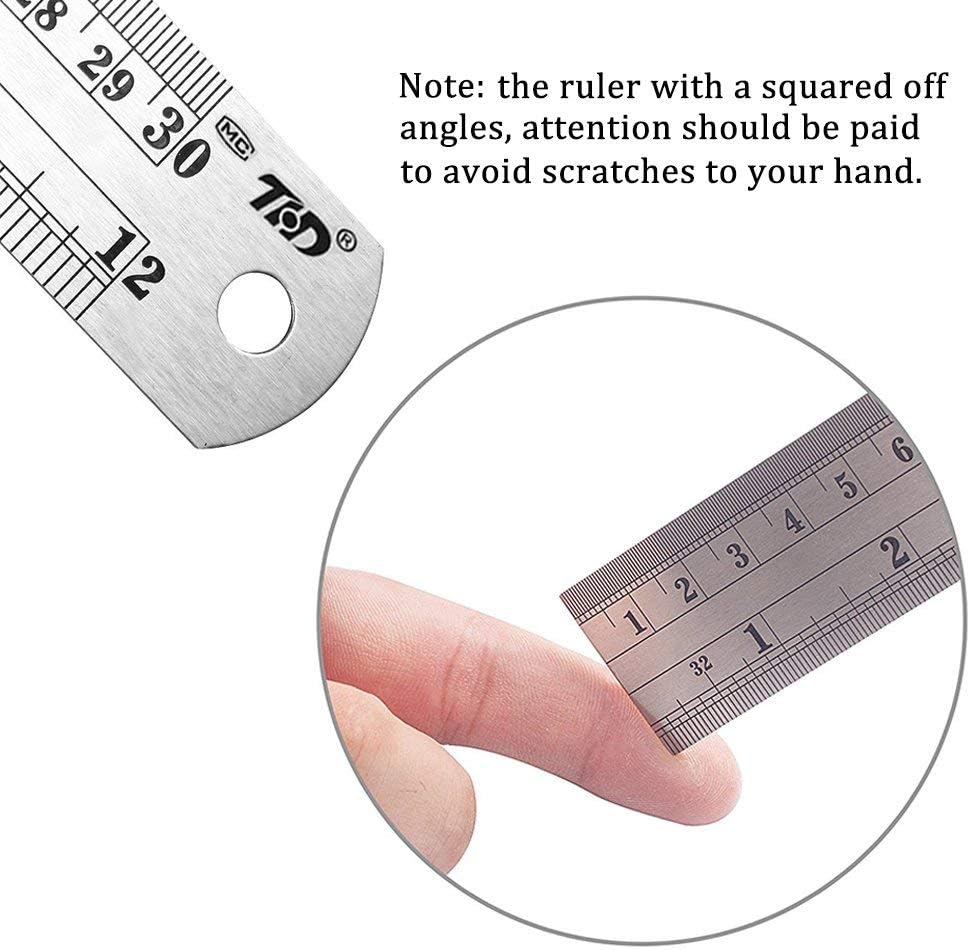 ZZTX Metal Ruler 6 Inch 8 Inch 12 Inch 16 Inch Stainless Steel 4 Pack