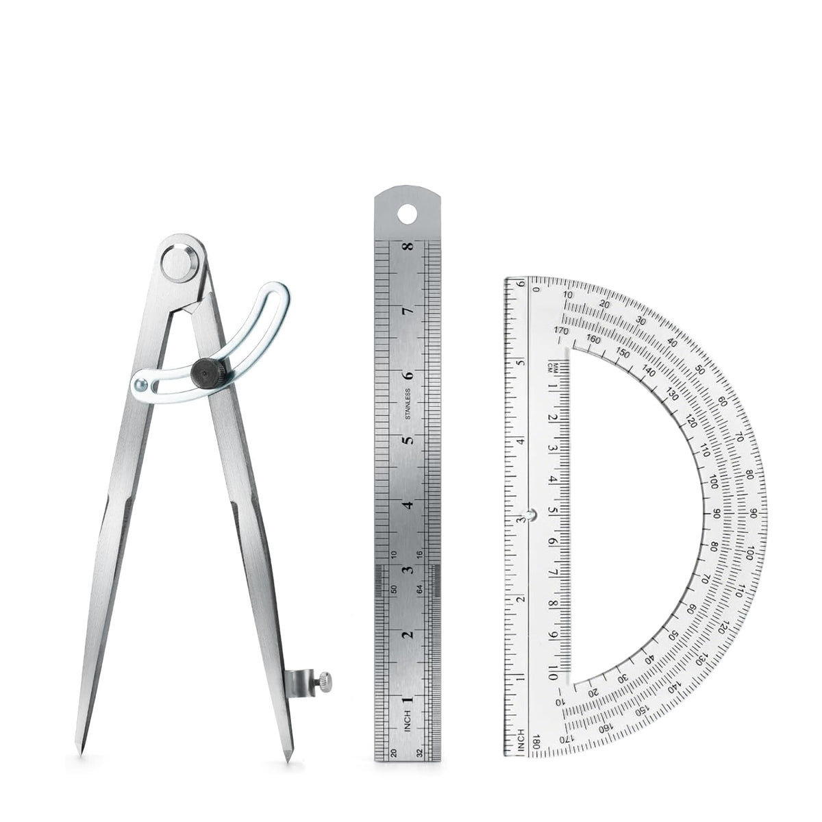 12 Inch Compass Geometry Tool with Protractor Ruler & Pencils