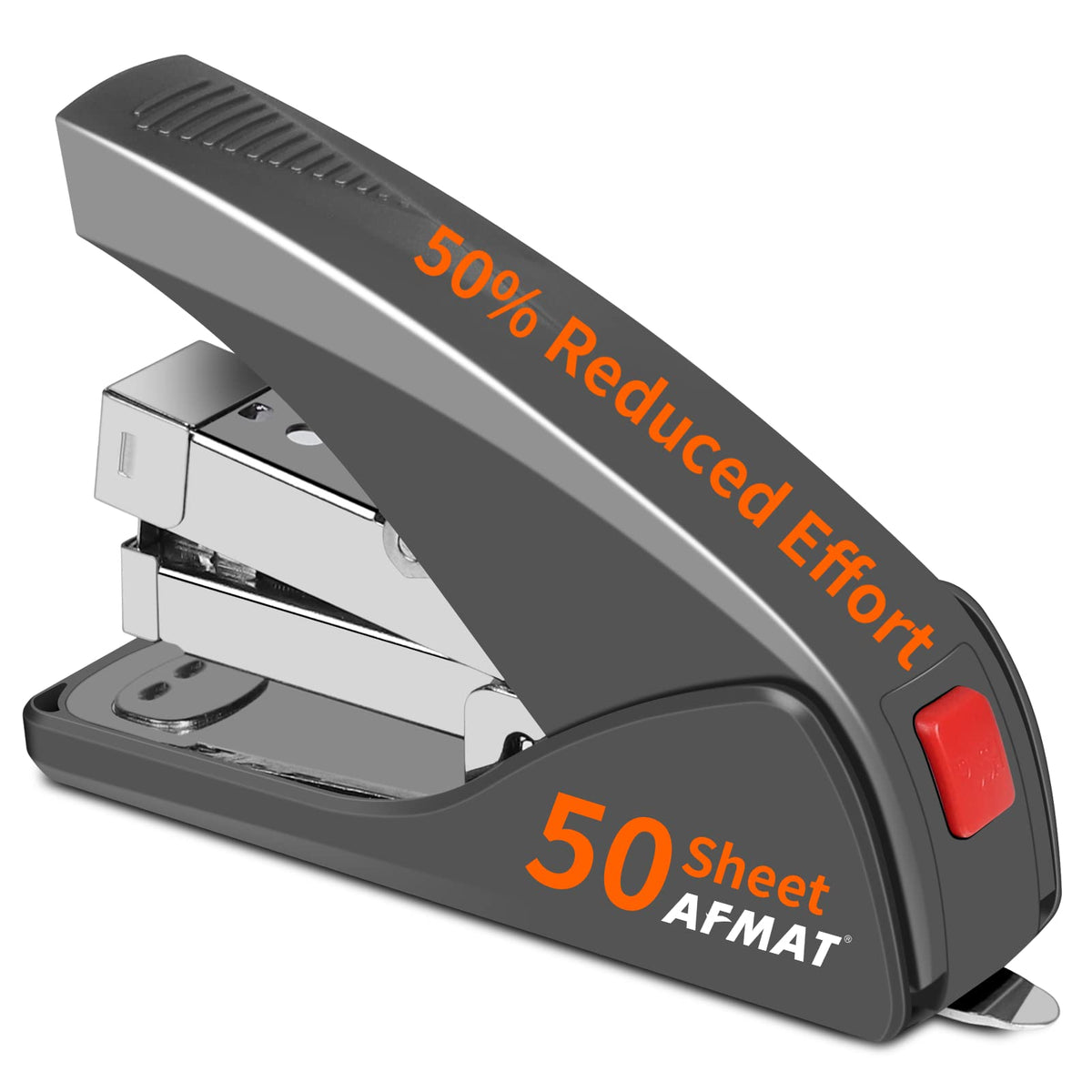 AFMAT Stapler for Desk, 50 Sheet Effortless Desktop Stapler Staple with One Finger, Portable Ergonomic Handheld Staplers Heavy Duty, Built-in Remover, Space Save Size, Good for Home & Office ES10