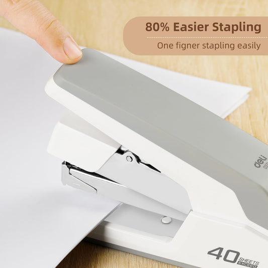 Deli Effortless Desktop Stapler, Heavy Duty Stapler, White