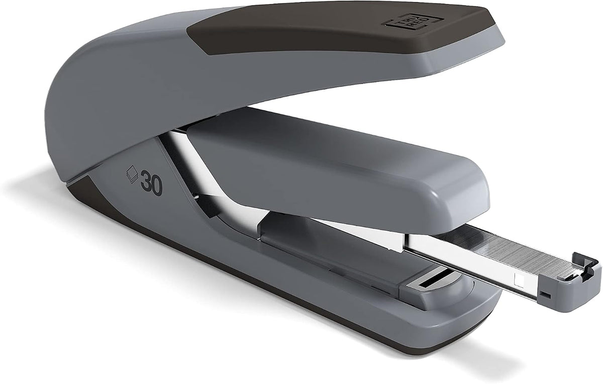 TRU RED One‑Touch DX‑4 Desktop Stapler, 30‑Sheet Capacity, Black/Gray – Low‑Force Stapler with Non‑Slip Grip