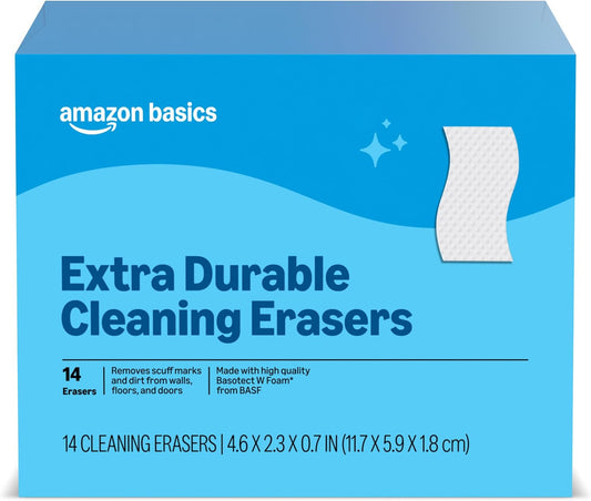 Amazon Basics Extra Durable Cleaning Erasers, All Purpose Cleaning Pads, Melamine Foam, 14 Count, Pack of 1