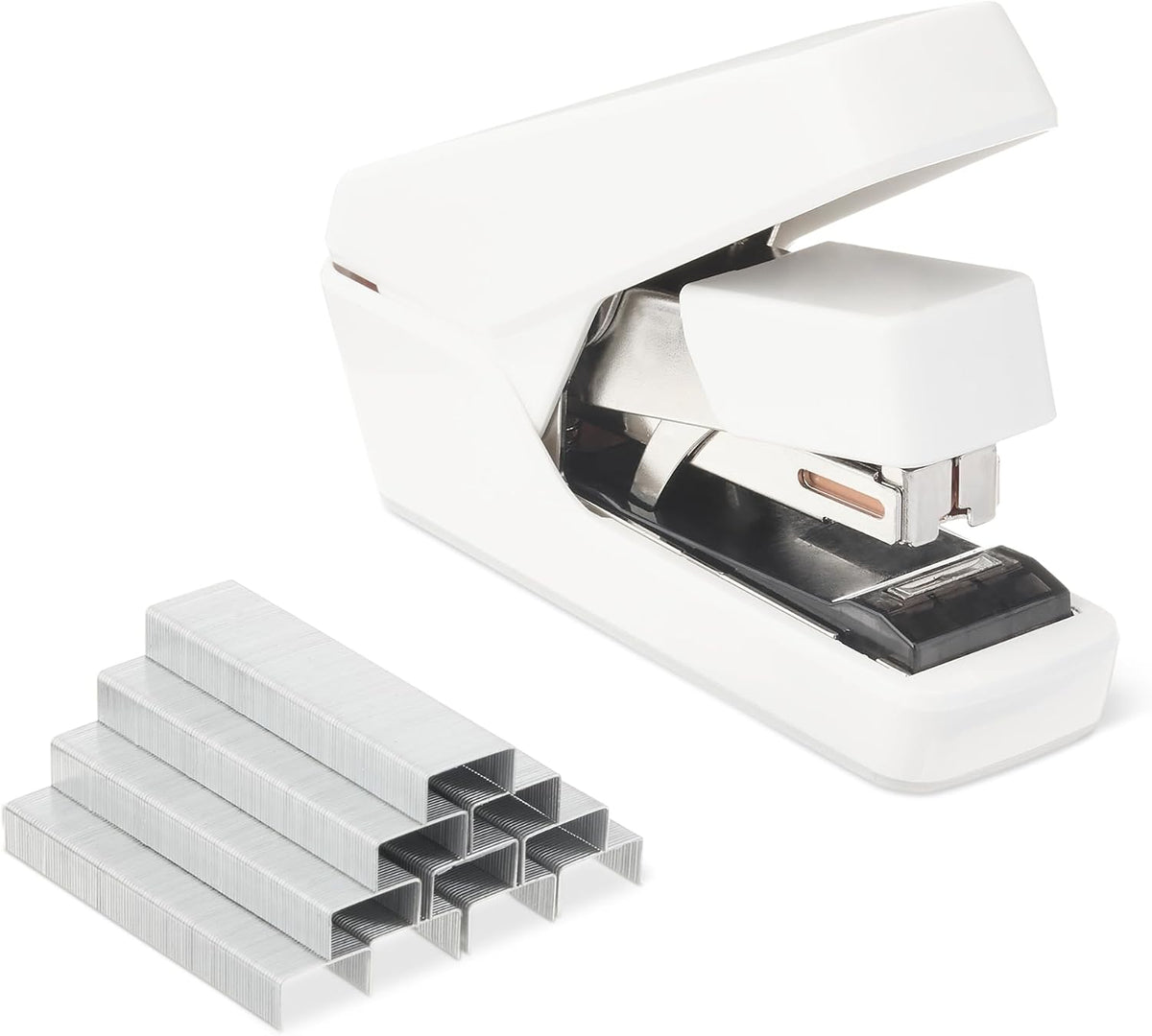 Amazon Basics Office Heavy Duty Stapler, Flat Clinch, Effortless, 40 Sheet Capacity, 1000 Staples, No Jam, for Classroom, Office or Desk Use, White