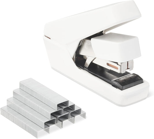 Amazon Basics Office Heavy Duty Stapler, Flat Clinch, Effortless, 40 Sheet Capacity, 1000 Staples, No Jam, for Classroom, Office or Desk Use, White