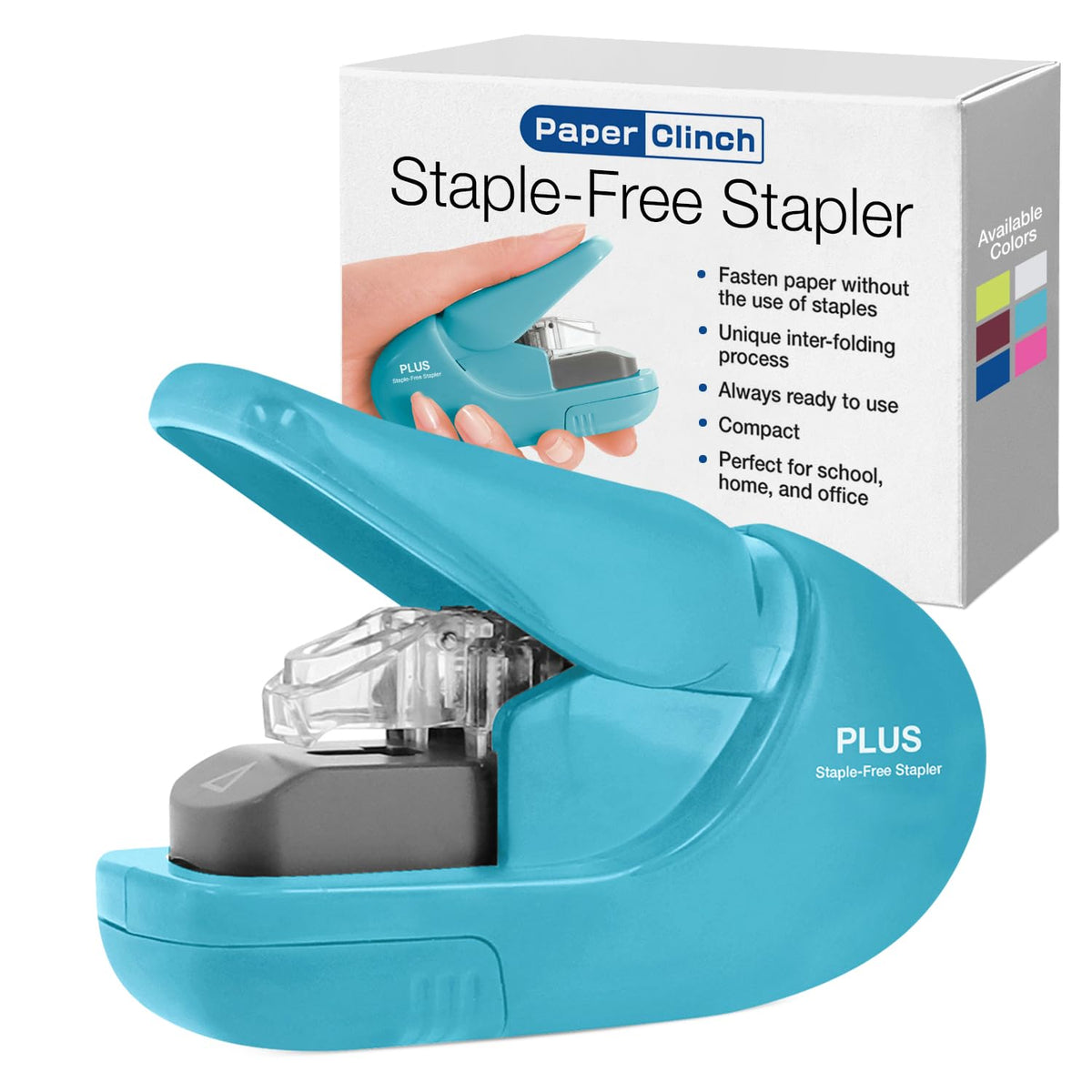 Plus Paper Clinch Desktop Staple-Free Stapler, Blue