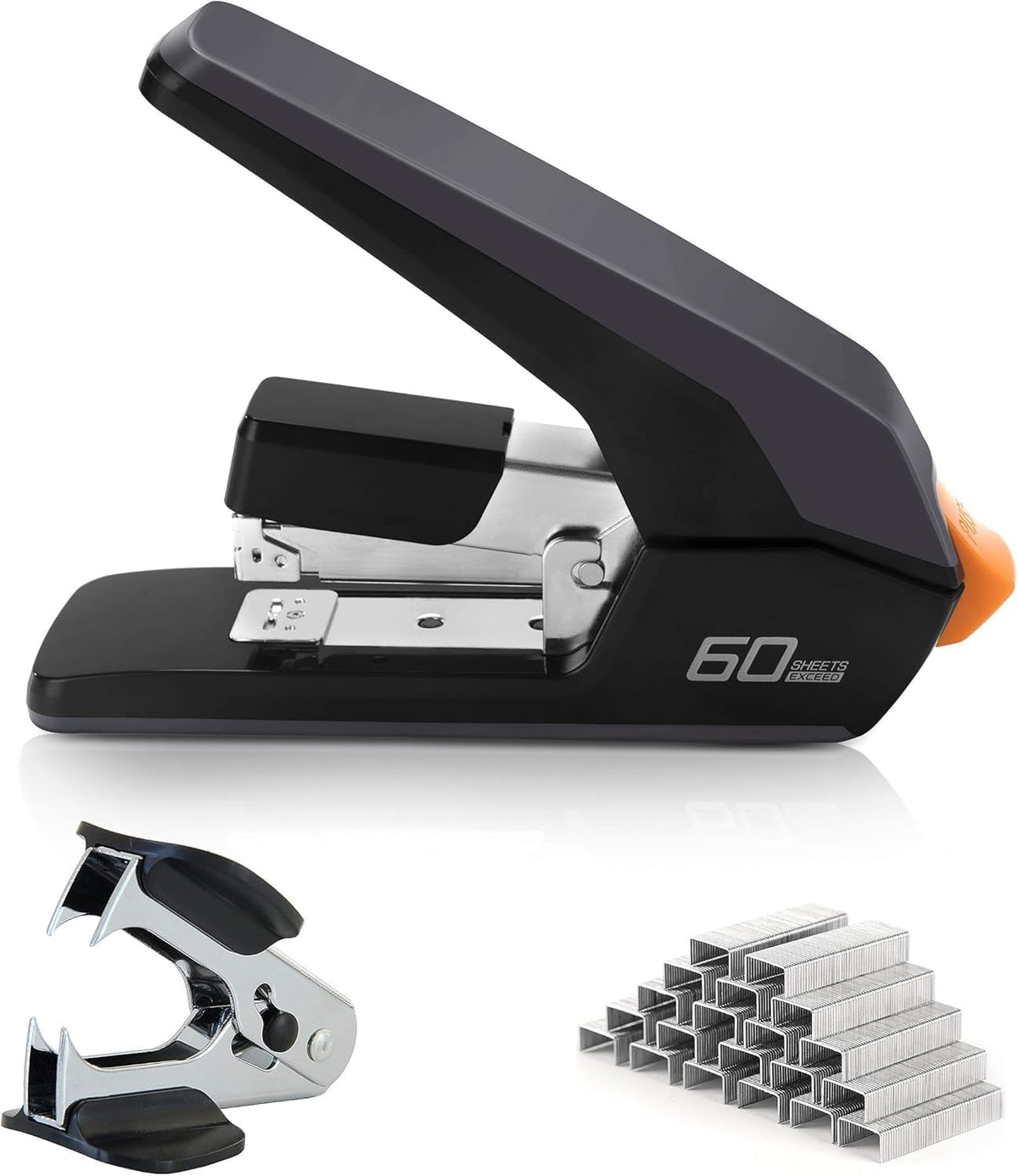 Leven Effortless Heavy Duty Stapler, One Touch Stapling, Easy to Load Ergonomic Stapler, 60 Sheet Capacity, Includes 2000 Staples and Staple Remover for Desktop