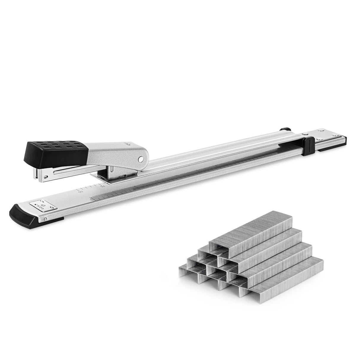 Deli Long Reach Stapler with 1000 Staples, 20 Sheet Capacity, Black