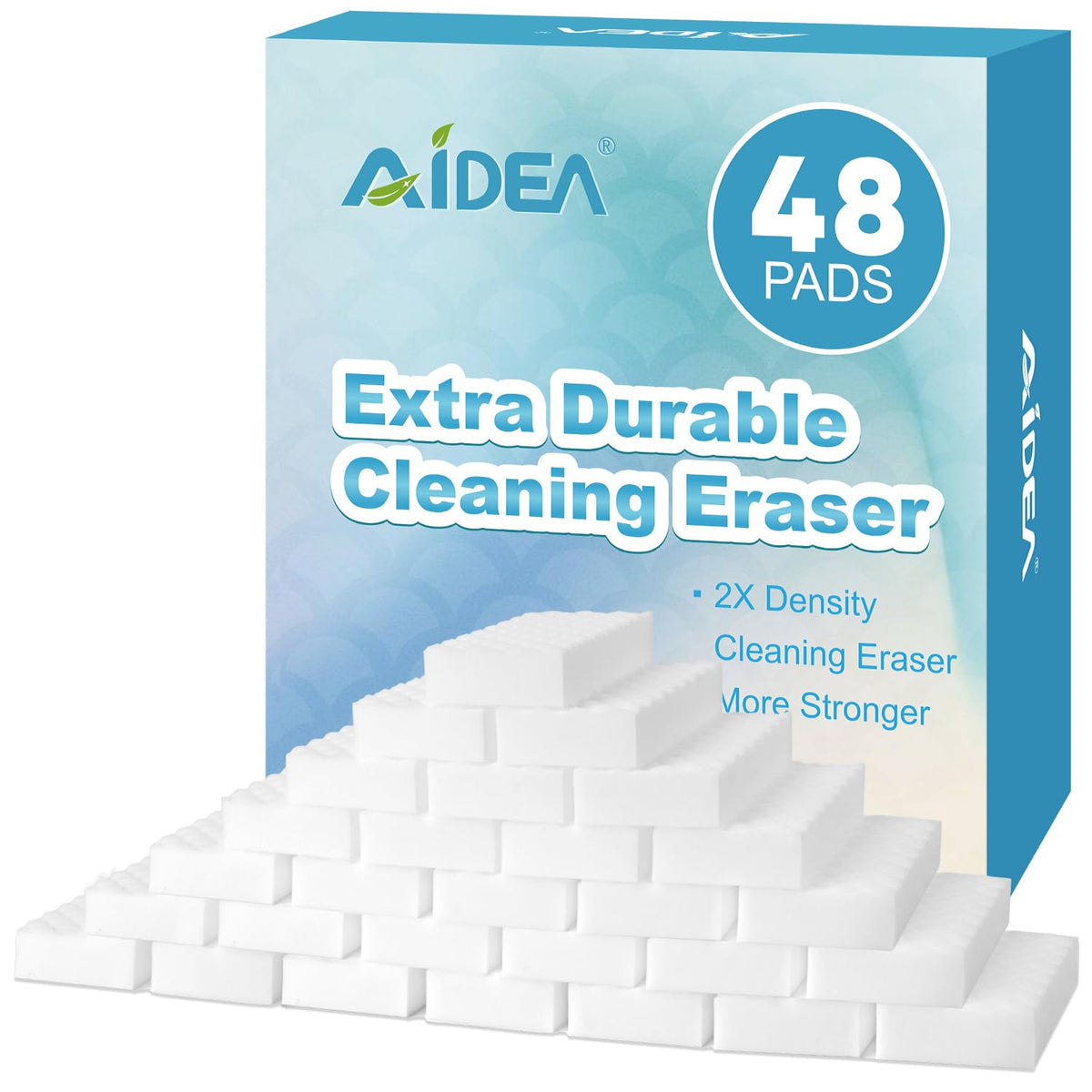 AIDEA Magic Sponges Cleaning Eraser, 2X Density Stronger Sponge for Household, Powerful Scrubber Foam Pads, Multi-Surface Cleaning Supplies for Kitchen, Furniture, Bathroom, Sink, Wall, 48 Pads