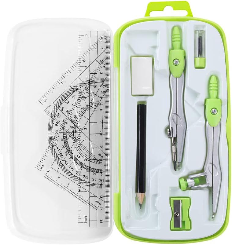 Unjoo Math Geometry Set 10 Pcs, Compass and Protractor for Students(Green)