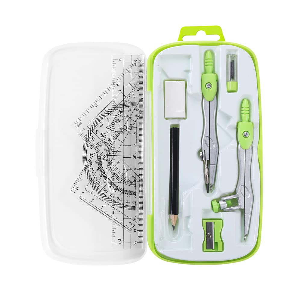 Unjoo Math Geometry Set 10 Pcs, Compass and Protractor for Students(Green)