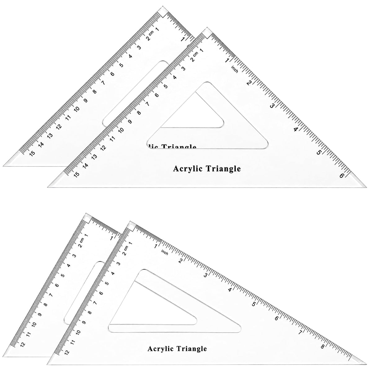 Coopay 8 Pack Large Triangle Ruler, Clear Acrylic, 30/60 and 45/90 Degrees