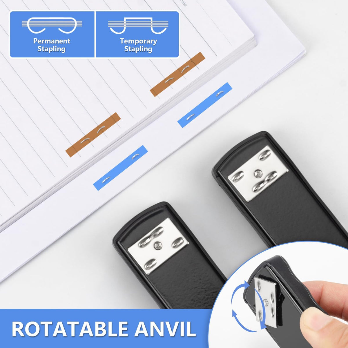Heavy Duty Stapler, IMLIKE 50 Sheet Full Strip Stapler, Anti-Jam Non-Slip with 5000pcs 26/6 Staples and 1000pcs 23/8 Staples, Staple Remover, for Home, Office, and Classroom, Black