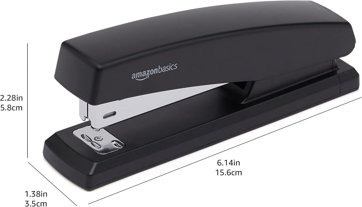Amazon Basics Desktop Office Stapler, Lightweight, 25 Sheet Capacity, Non-Slip, Black, 3-Pack with 1000 Staples