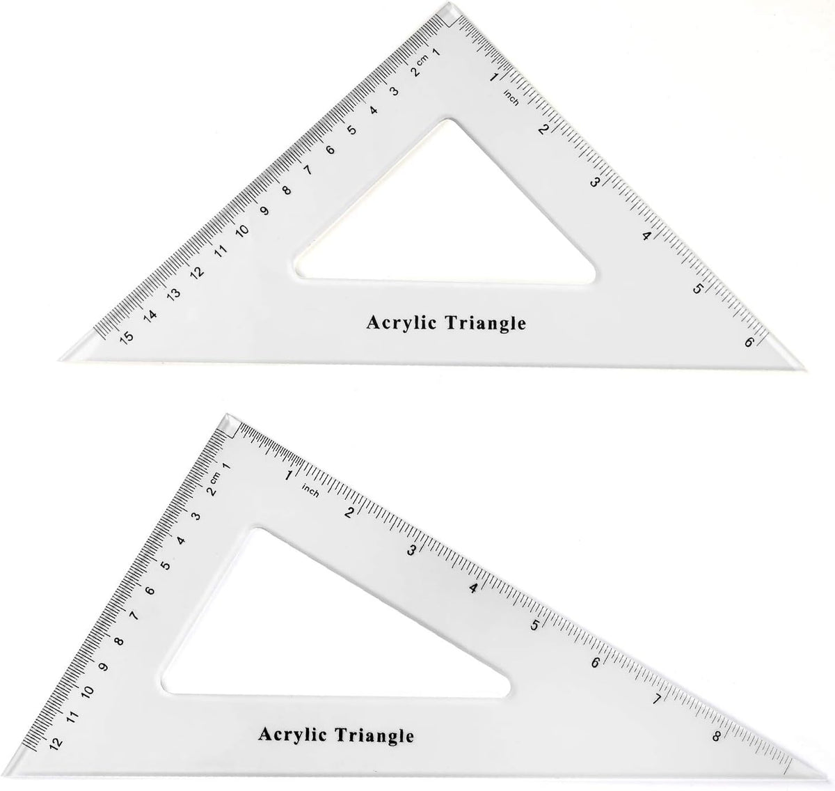 Coopay Large Triangle Ruler Set, Clear Acrylic, 30/60 and 45/90 Degrees