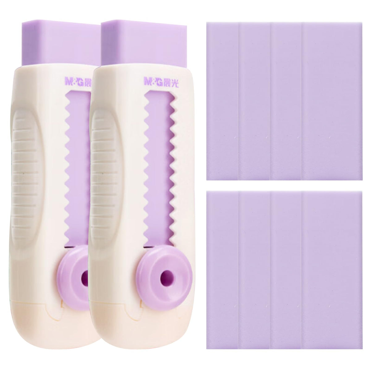 M&G 2+8 Retractable Erasers, Sliding Rubber Eraser Set, Pink Erasers