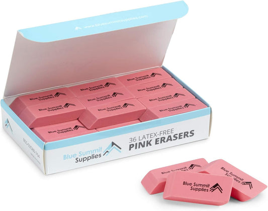 Blue Summit Supplies 36 Pack Pink Erasers, Latex Free, School and Office
