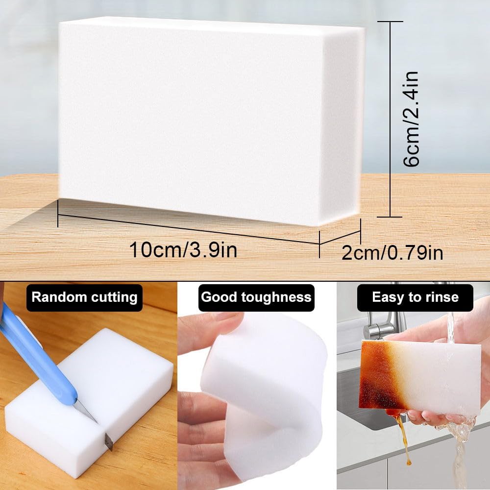 (50 Pack) Eraser Sponge SmilePowo Maigc Cleaning Sponge Eraser Melamine Sponges in Bulk Boat Eraser Multi Surface Scrubber Foam Cleaning Pads - Bathtub, Floor, Baseboard, Bathroom, Wall Cleaner