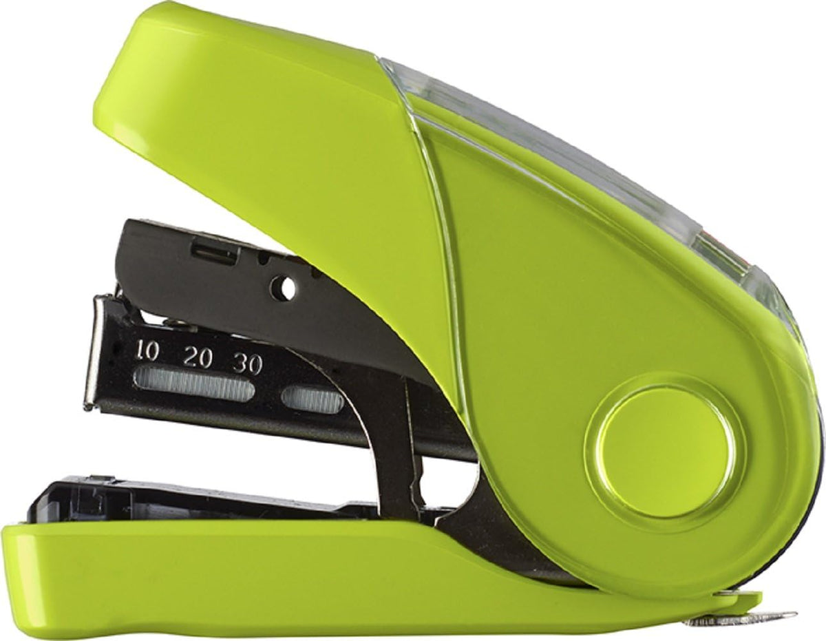 Max HD-10FL3K/LG Sakuri-Flat Stapler, Holds 100 Spare Needles, Yellow-Green