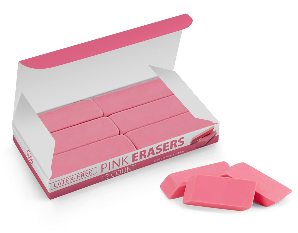 Pink Erasers, 60 Count Rectangular Eraser Bulk Pack, Latex Free Pink Pearl Erasers for School Supplies, Art and Office