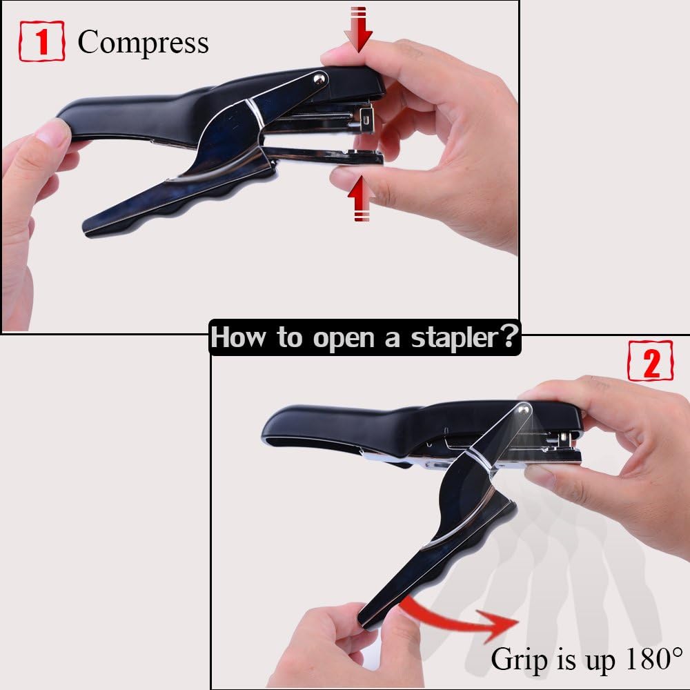 Stapler with 1000 Staples-Plier Stapler Save 60% Power,Good for Stapling at Home School or Warehouse (Black Plier Stapler)