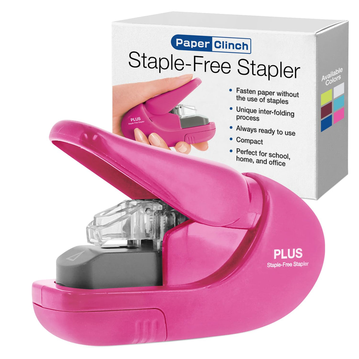Plus Paper Clinch Desktop Staple-Free Stapler, Blue