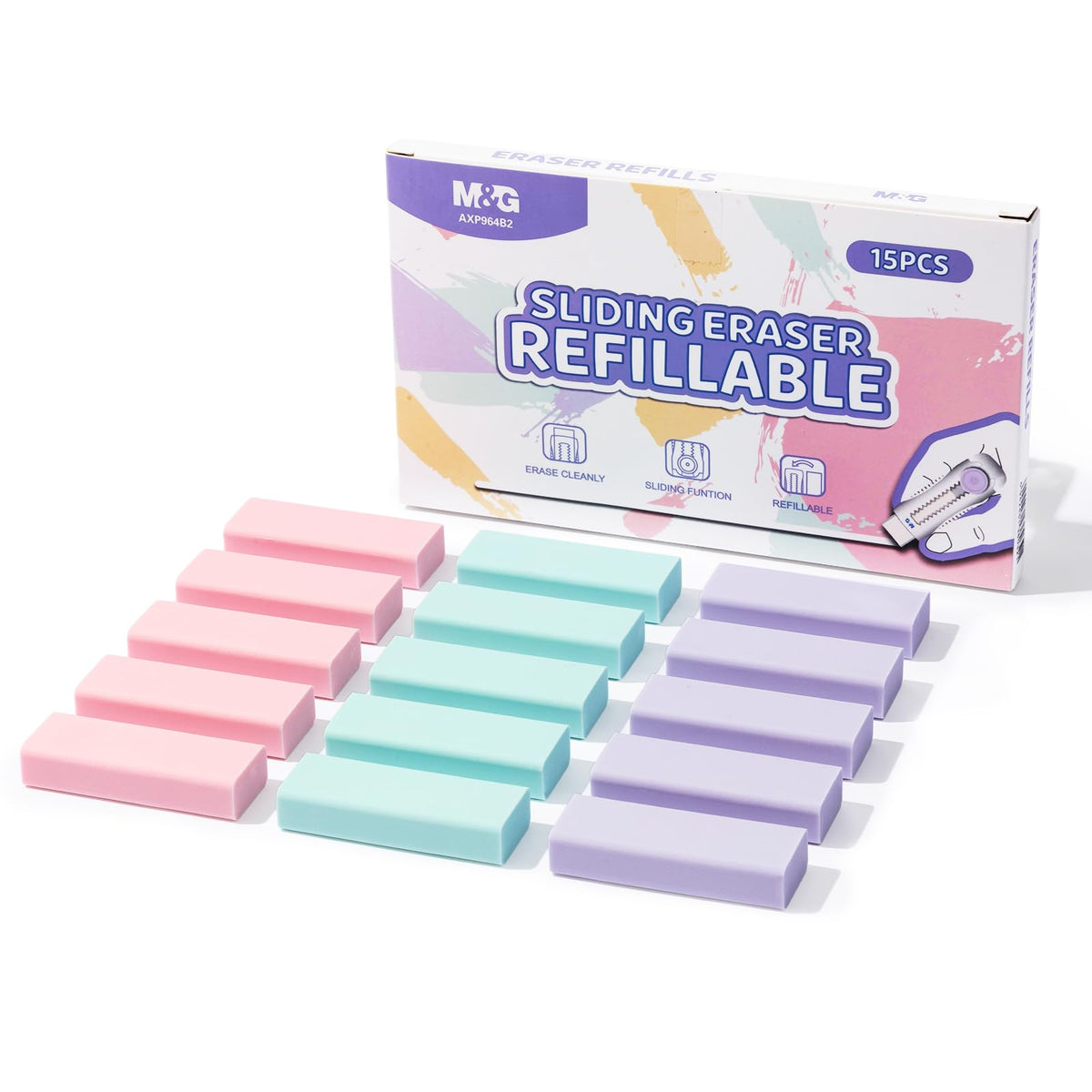 M&G 2+8 Retractable Erasers, Sliding Rubber Eraser Set, Pink Erasers