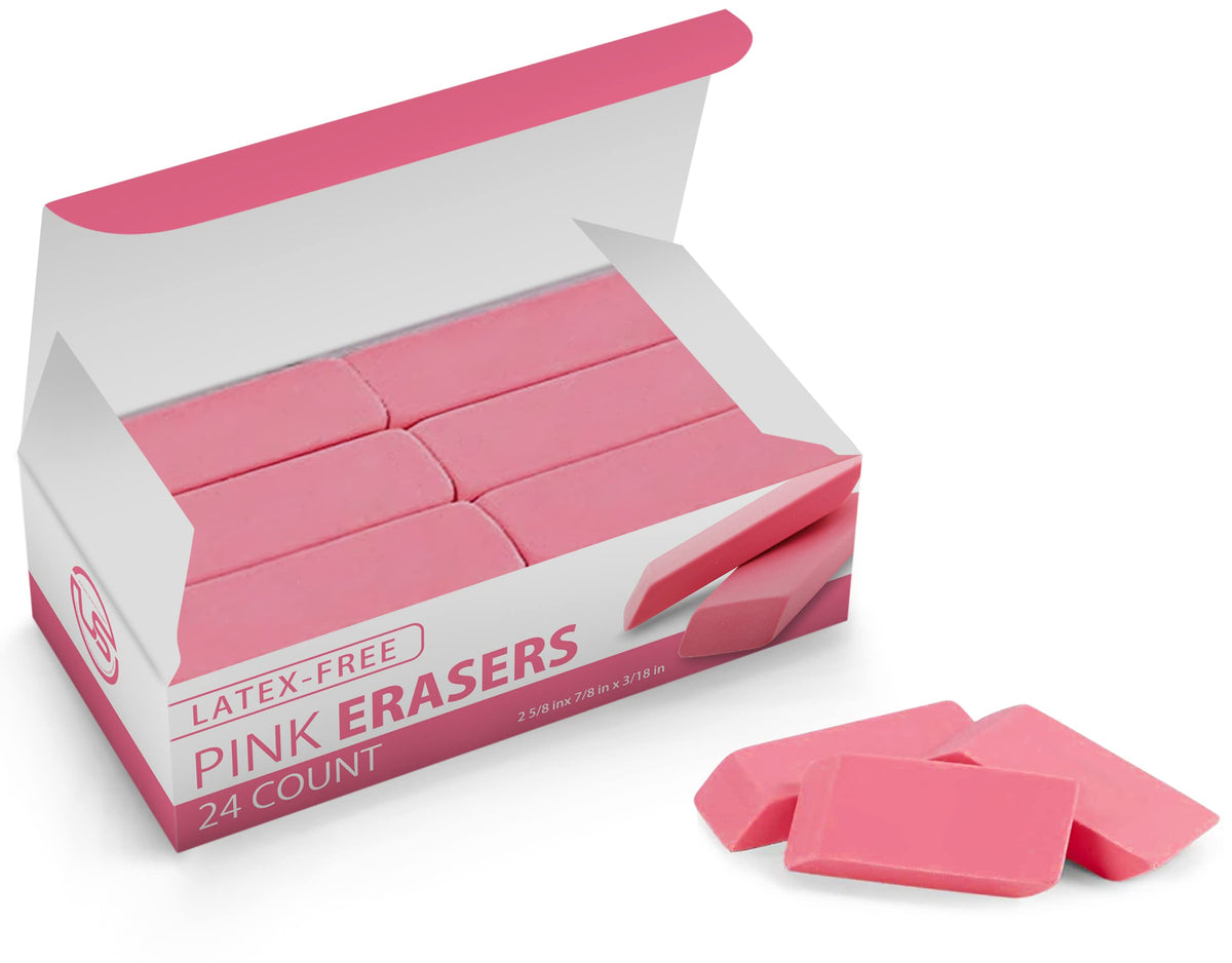 Pink Erasers, 60 Count Rectangular Eraser Bulk Pack, Latex Free Pink Pearl Erasers for School Supplies, Art and Office