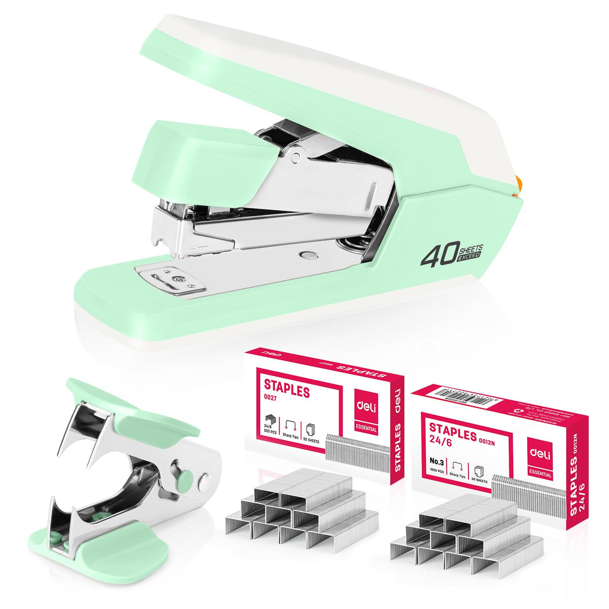 Deli Effortless Desktop Stapler, Heavy Duty Stapler, White
