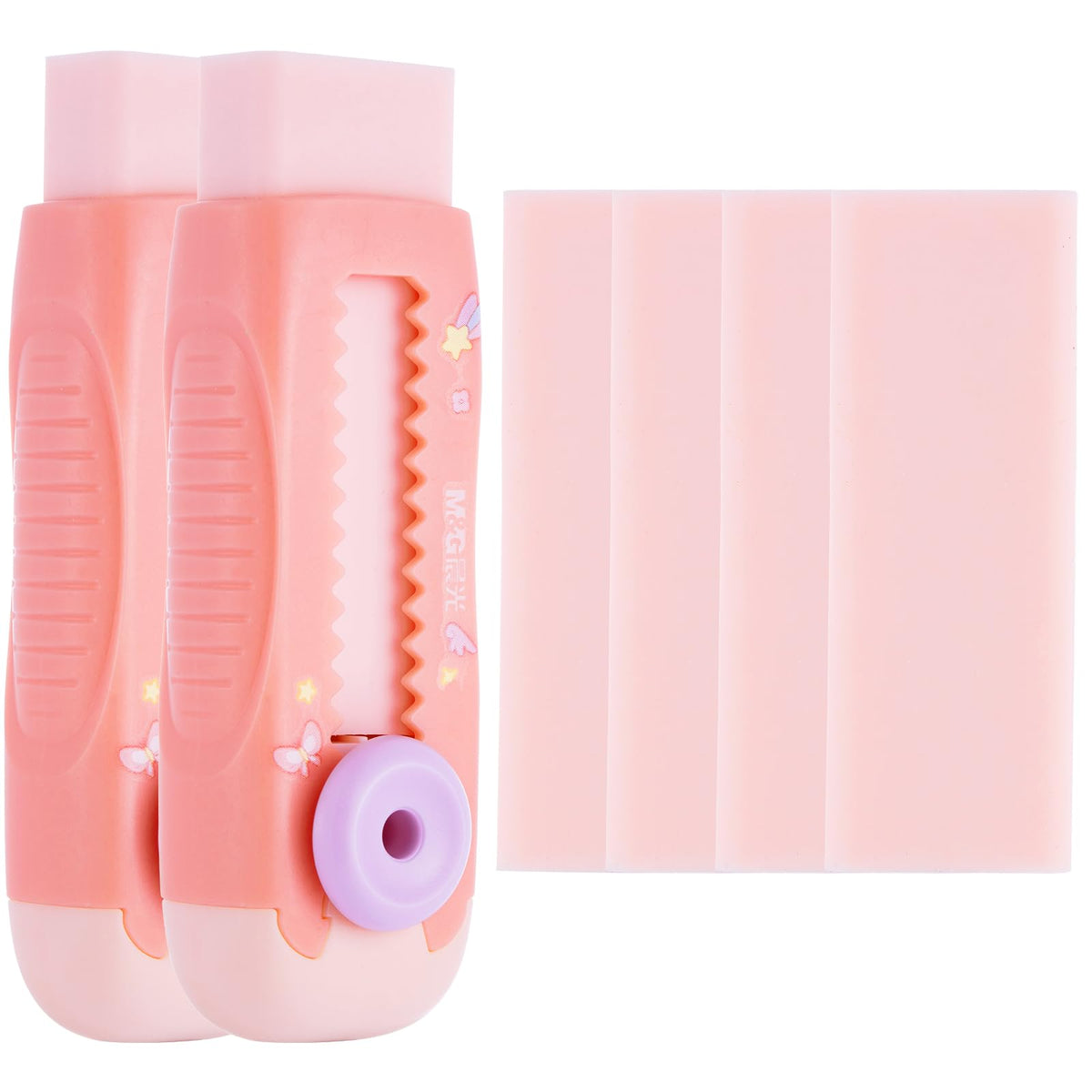 M&G 4 Pcs Cute Erasers for Kids Sliding Retractable Pencil Erasers, Push Pull Design Cute Erasers Stationery Supplies for Kids Back to School Supplies for Office