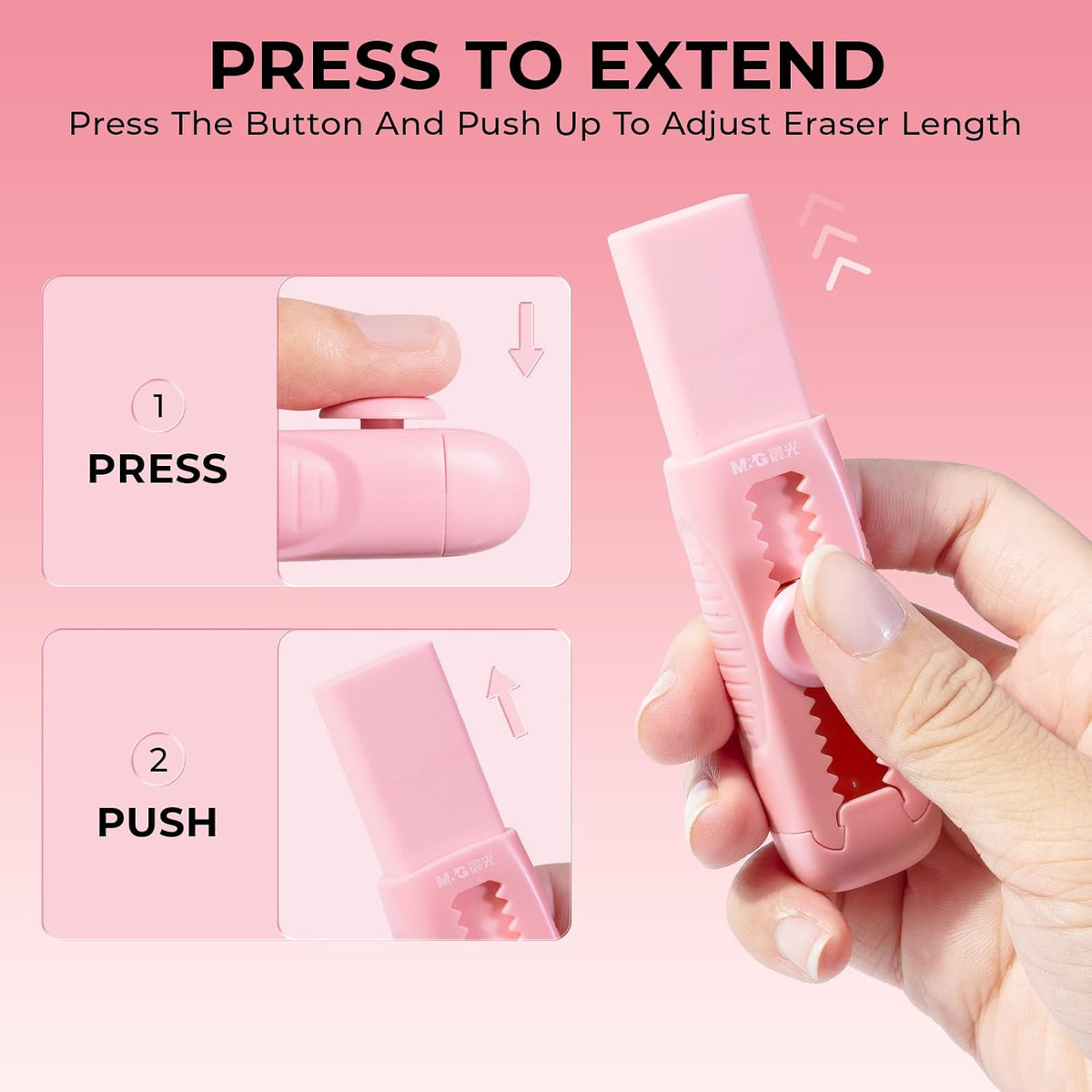 M&G 2+8 Retractable Erasers, Sliding Rubber Eraser Set, Pink Erasers