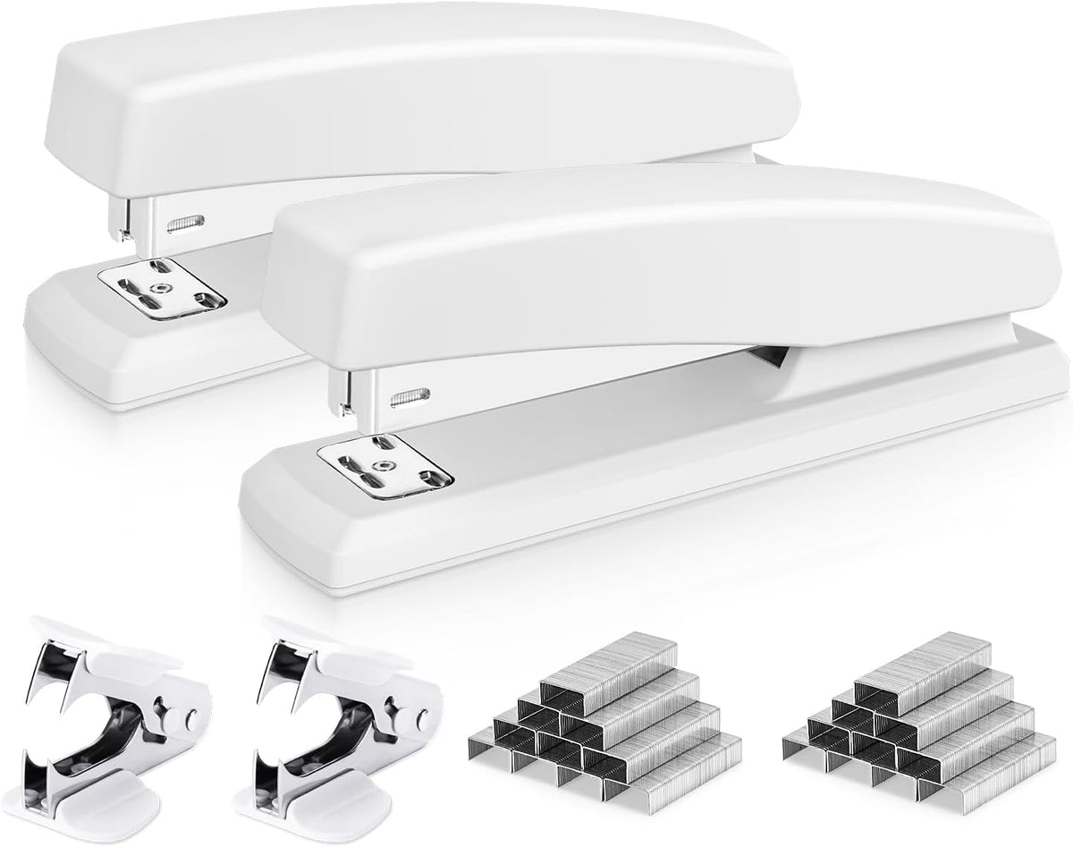 Deli Stapler, 2000 Staples and 2 Staple Removers, 2 Pack, White