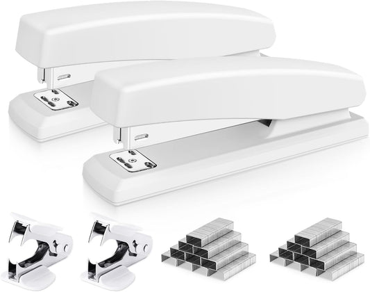 Deli Stapler, 2000 Staples and 2 Staple Removers, 2 Pack, White