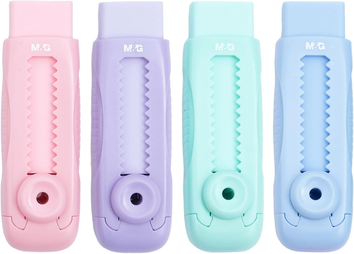 M&G 4 Pcs Cute Erasers for Kids Sliding Retractable Pencil Erasers, Push Pull Design Cute Erasers Stationery Supplies for Kids Back to School Supplies for Office