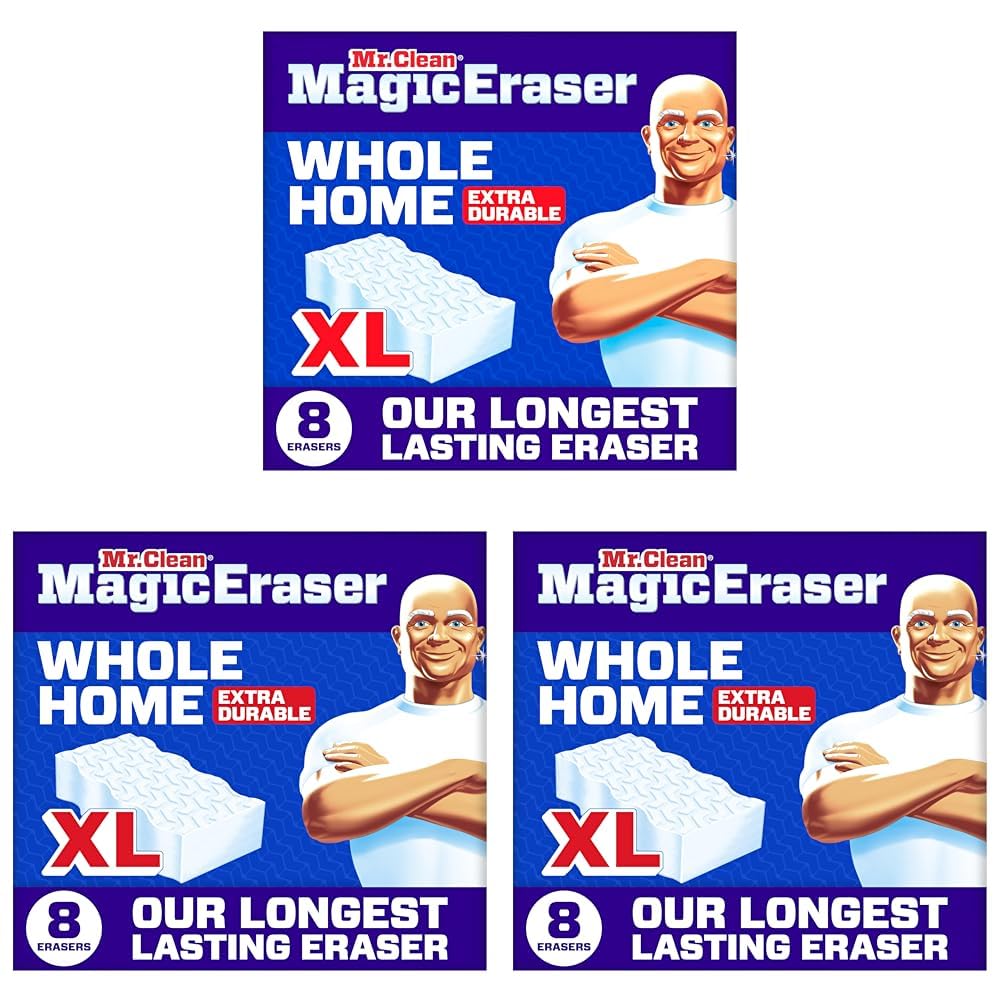 Mr. Clean Magic Eraser Sponge, All Purpose Cleaner, Long Lasting Cleaning Scrubber, Wall, Sneaker, Oven, Kitchen, Bathroom, Shower Cleaner, Cleaning Supplies, Whole Home Extra Durable XL, 8ct