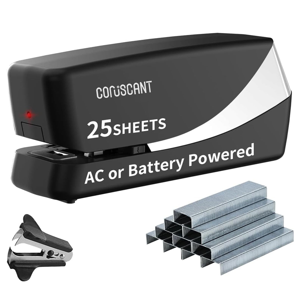 Coruscant Electric Stapler, Automatic Stapler, Heavy Duty，25 Sheet, Store 210 Staples，Includes 2000 Staples and 1 Staple Remover. Electric Desktop AC or Battery Powered for Home/Office Use