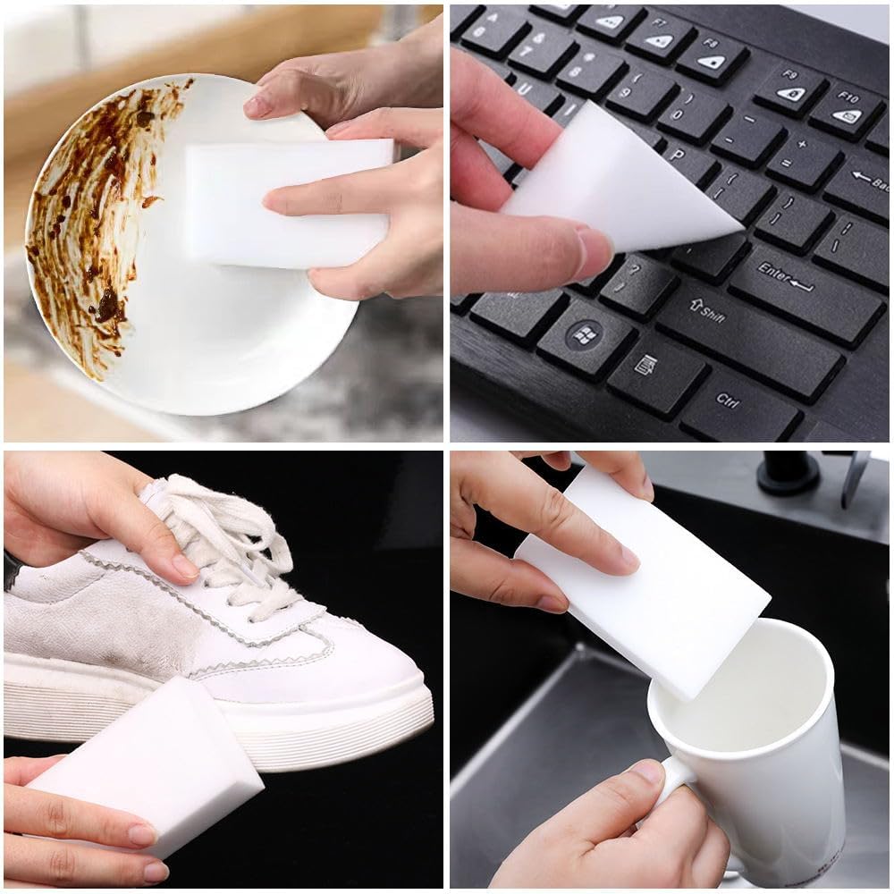 (50 Pack) Eraser Sponge SmilePowo Maigc Cleaning Sponge Eraser Melamine Sponges in Bulk Boat Eraser Multi Surface Scrubber Foam Cleaning Pads - Bathtub, Floor, Baseboard, Bathroom, Wall Cleaner