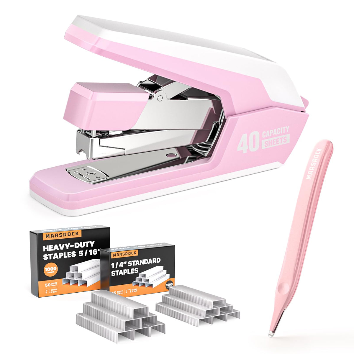 Marsrock Heavy Duty Stapler for Desk with 40-50 Sheet, 2000 Staples, Red