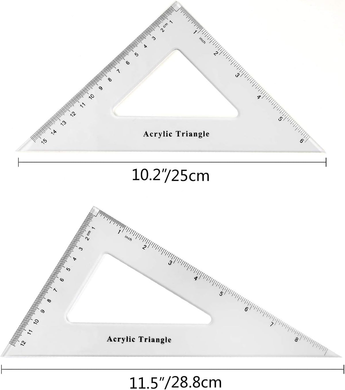 Coopay Large Triangle Ruler Set, Clear Acrylic, 30/60 and 45/90 Degrees