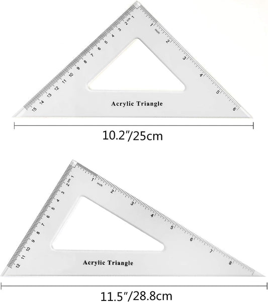Coopay Large Triangle Ruler Set, Clear Acrylic, 30/60 and 45/90 Degrees