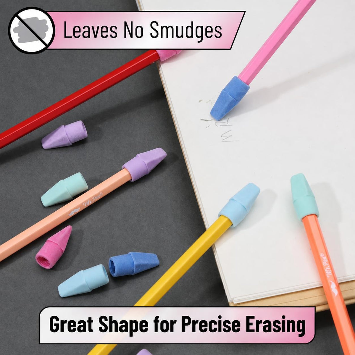 Mr. Pen-Bulk Pencil Top Erasers, 1000 Pack, Colorful, Latex-Free