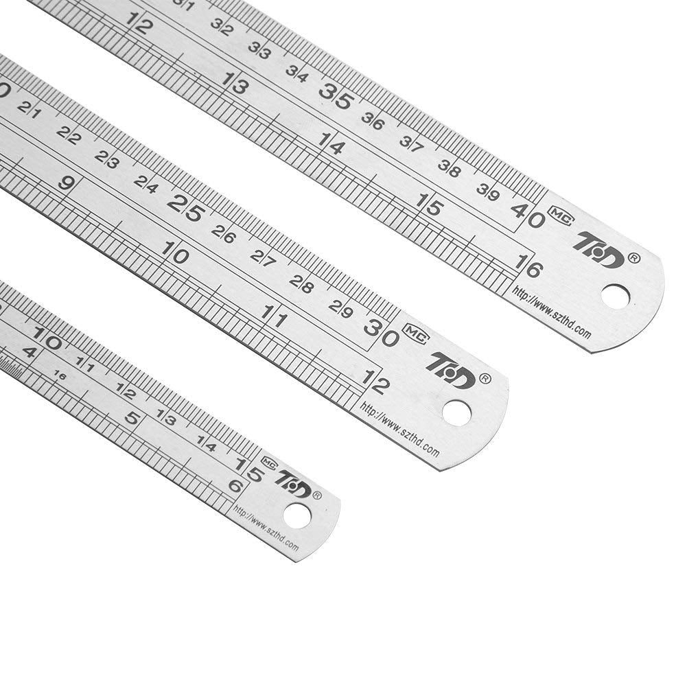 ZZTX Metal Ruler 6 Inch 12 Inch 16 Inch Stainless Steel 3 Pack