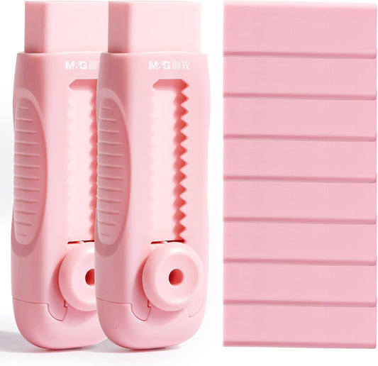 M&G 2+8 Retractable Erasers, Sliding Rubber Eraser Set, Pink Erasers