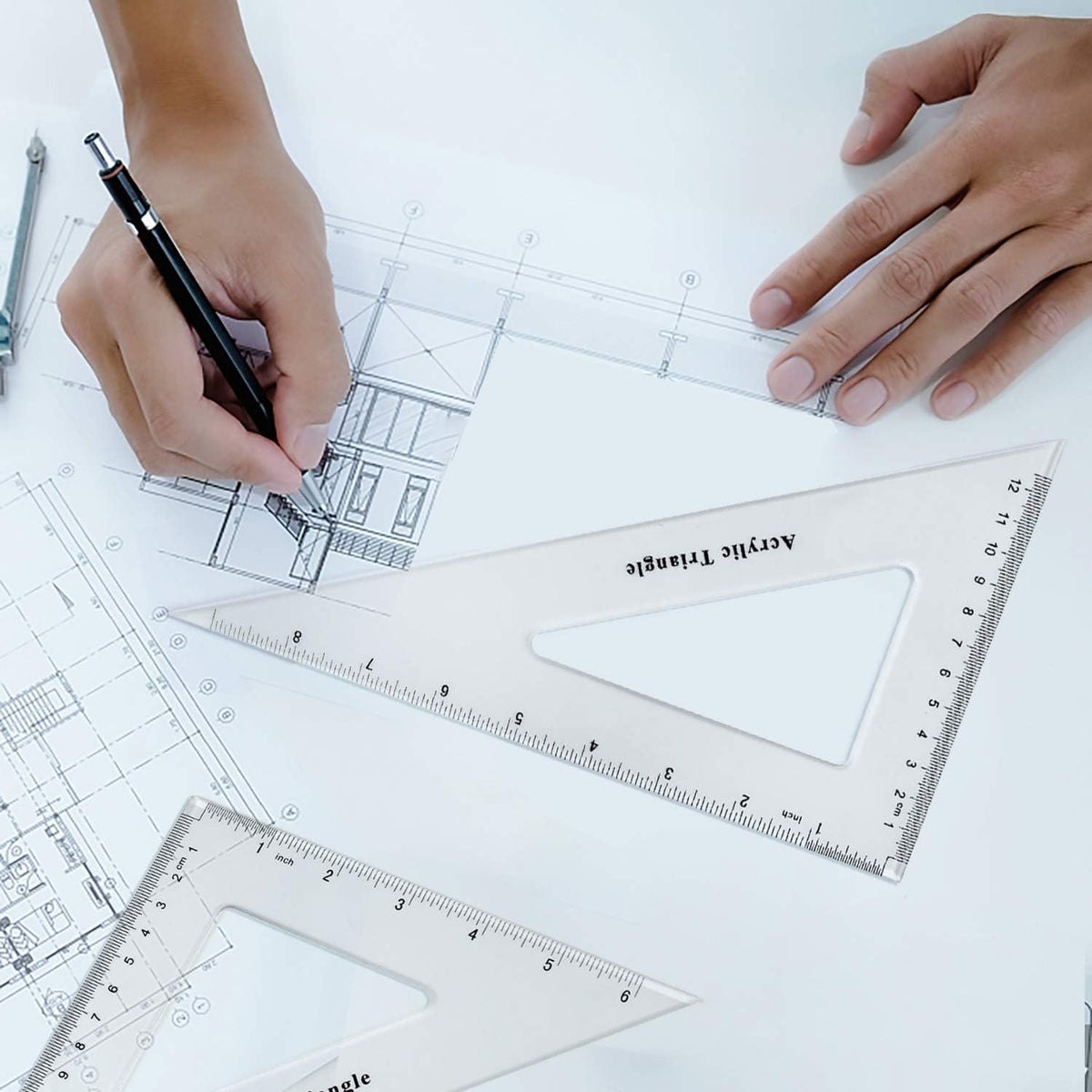 Coopay Large Triangle Ruler Set, Clear Acrylic, 30/60 and 45/90 Degrees