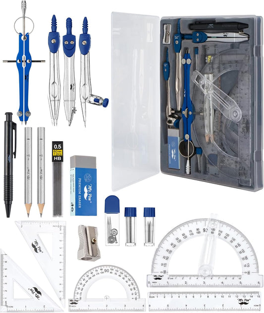 Mr. Pen- Geometry Set, 15 pcs, Navy Blue, 6 Inch Swing Arm Protractor
