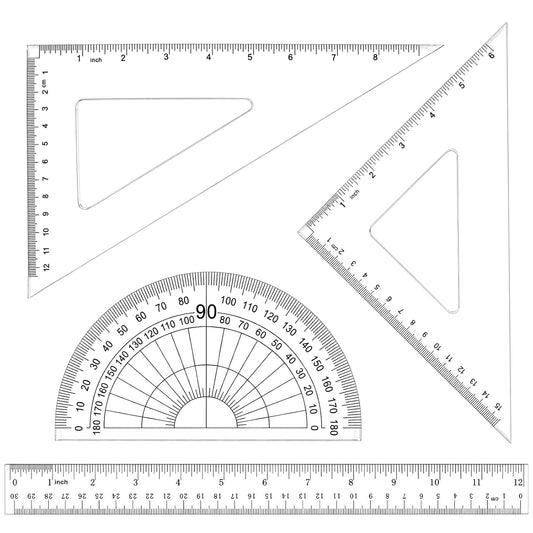Coopay 4 Pcs Math Geometry Tool Set, Acrylic Drawing Tool, Clear