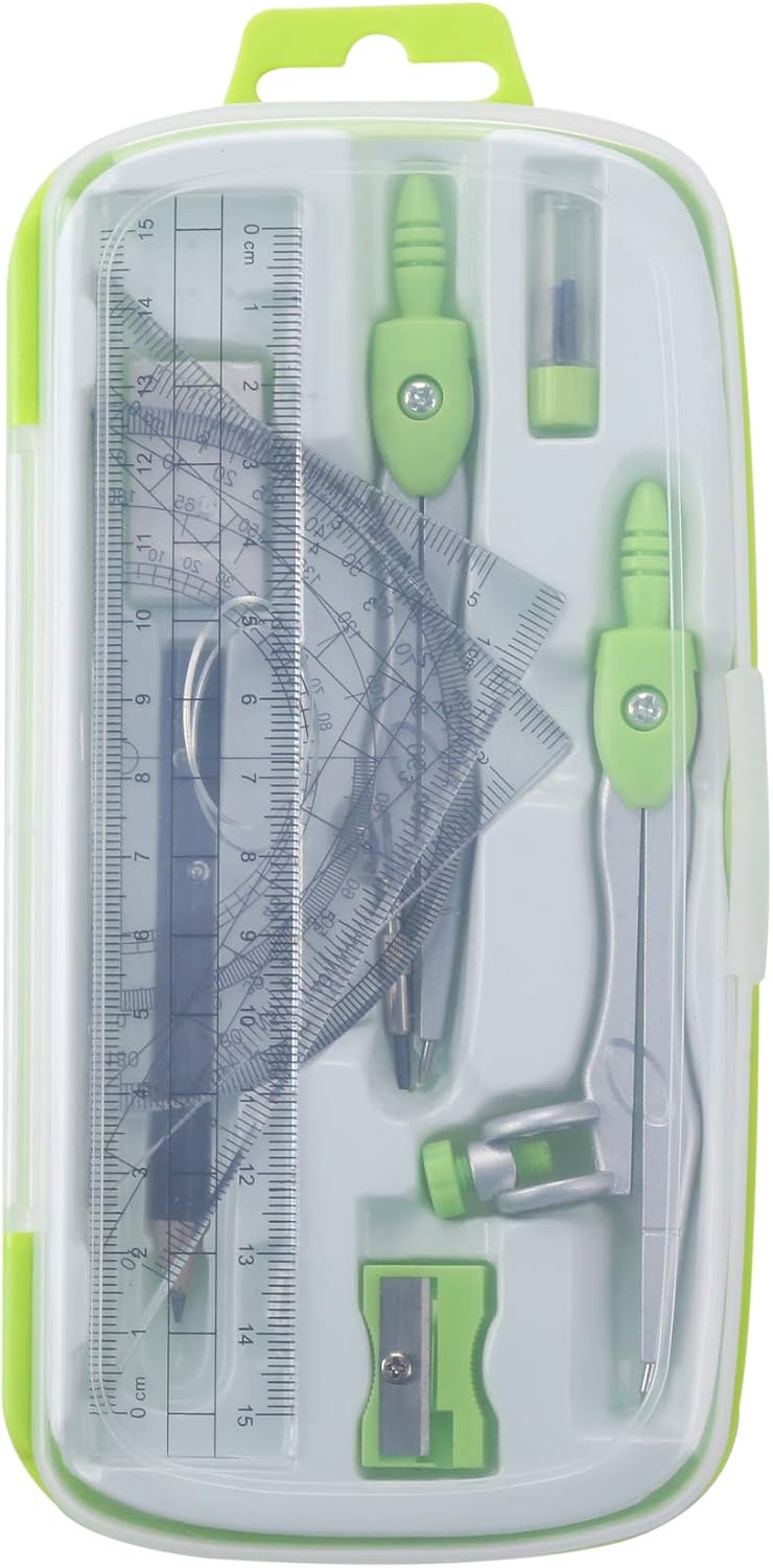 Unjoo Math Geometry Set 10 Pcs, Compass and Protractor for Students(Green)